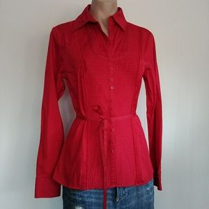 Worthington Stretch Button Up Belted Collar Shirt